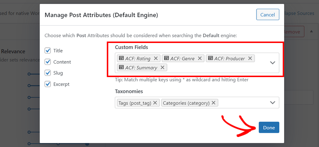 Add custom fields as attributes to WordPress search engine