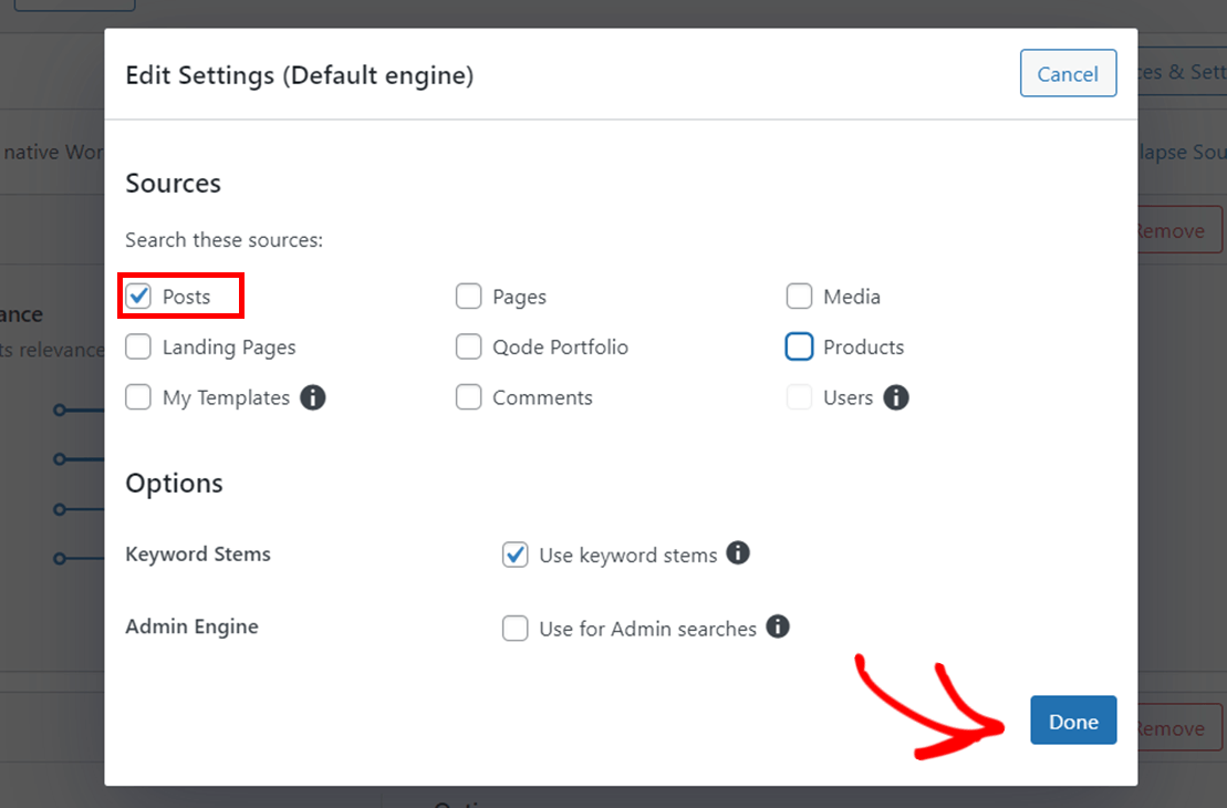 Add only posts to WordPress default search settings