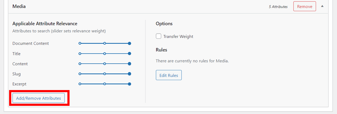 Add or remove attributes from SearchWP media source