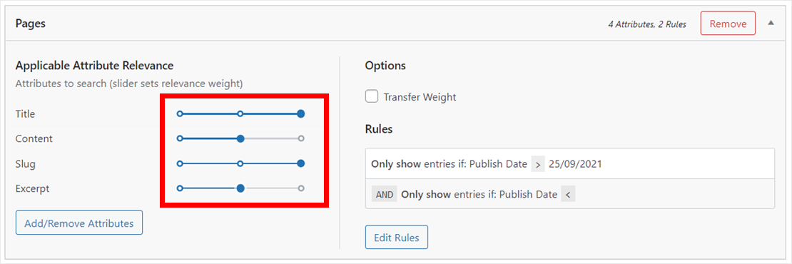 Adjust SearchWP attribute slider to set relevance