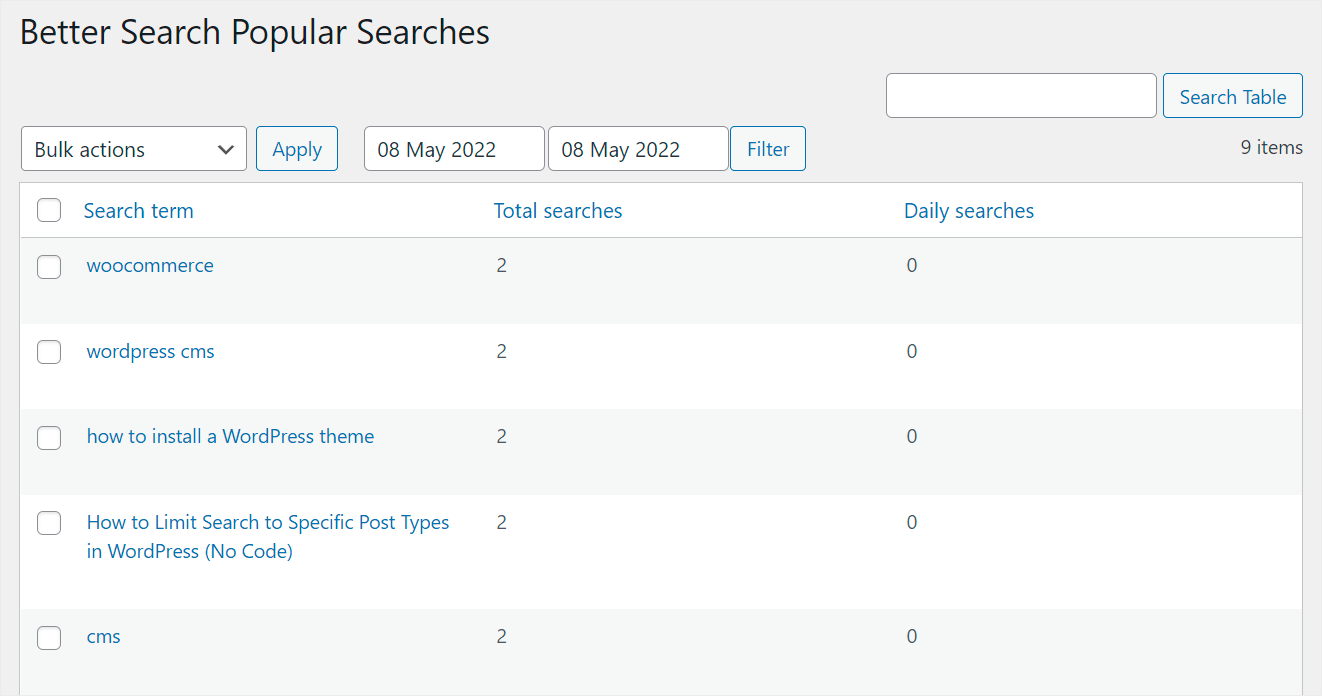 Better Search popular searches