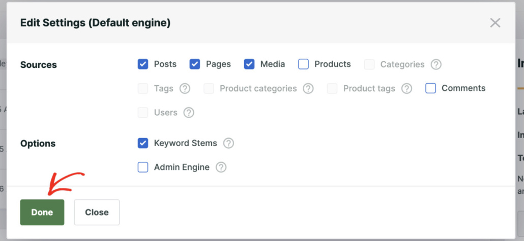 Choose sources for your engine