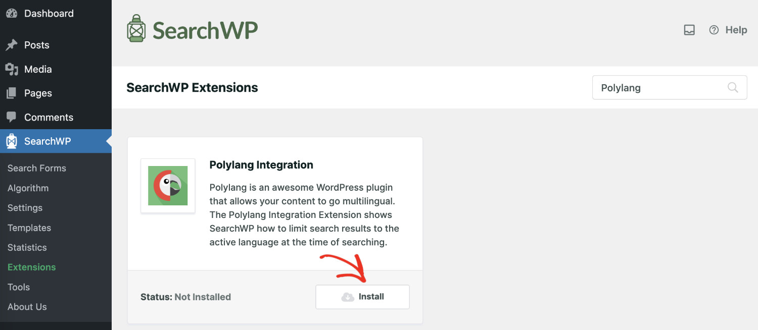 How to make multilingual sites searchable in WordPress: Polylang integration install.