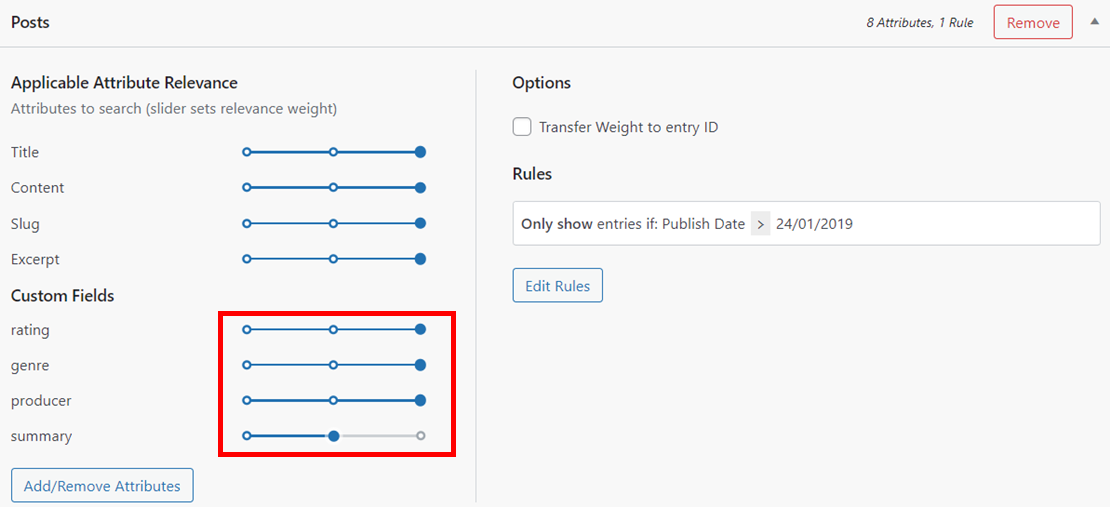 Rank custom field attributes according to relevance