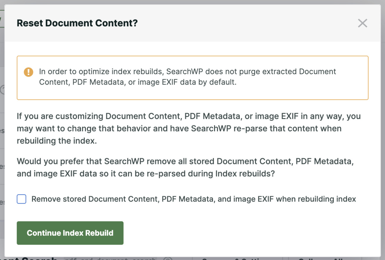 Document content reset warning