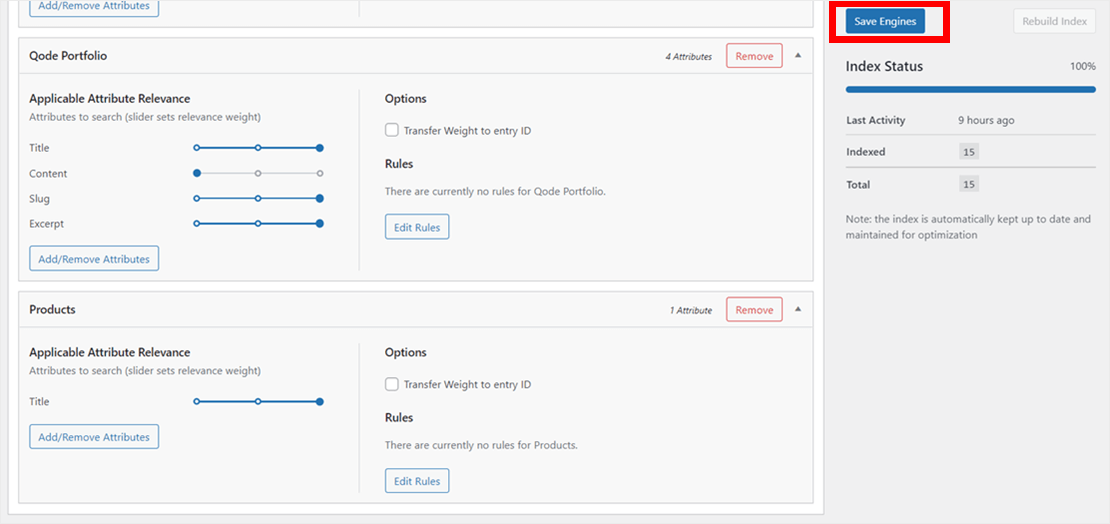 Save SearchWP search engine settings