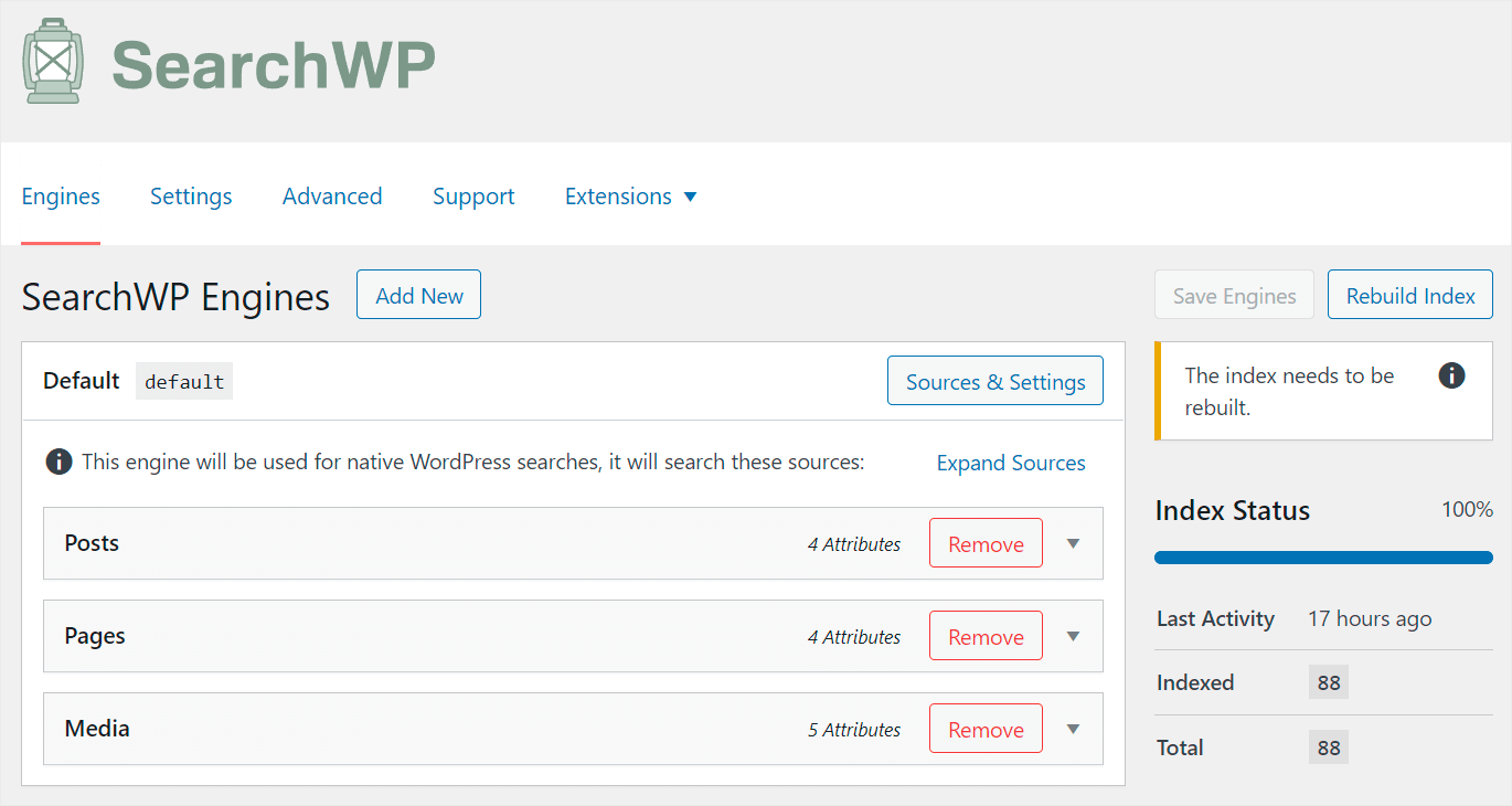 SearchWP engines tab