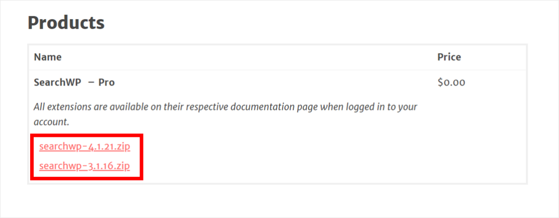 SearchWP product download links