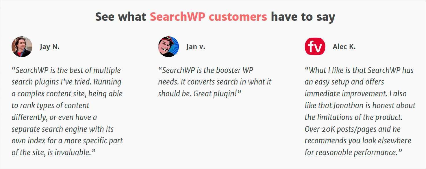 SearchWP testimonials