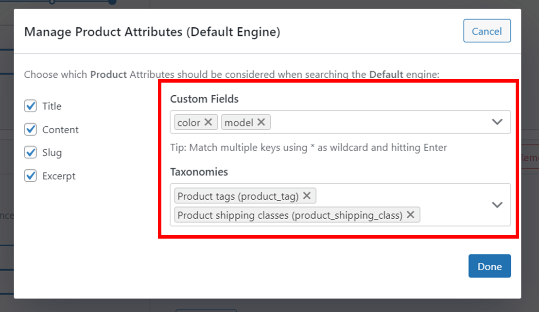 SearchWP custom fields and taxonomies