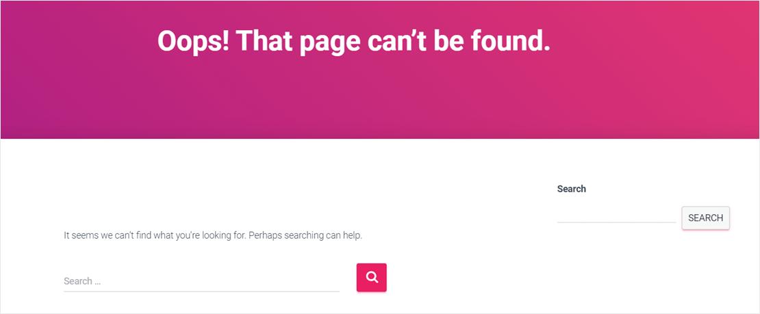 WordPress search 404 error page