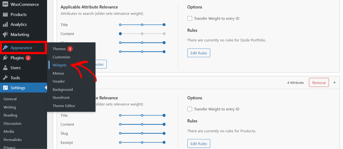 WordPress widgets settings