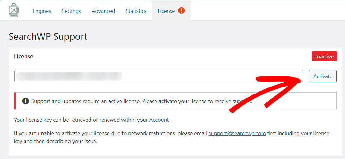Activate your SearchWP license