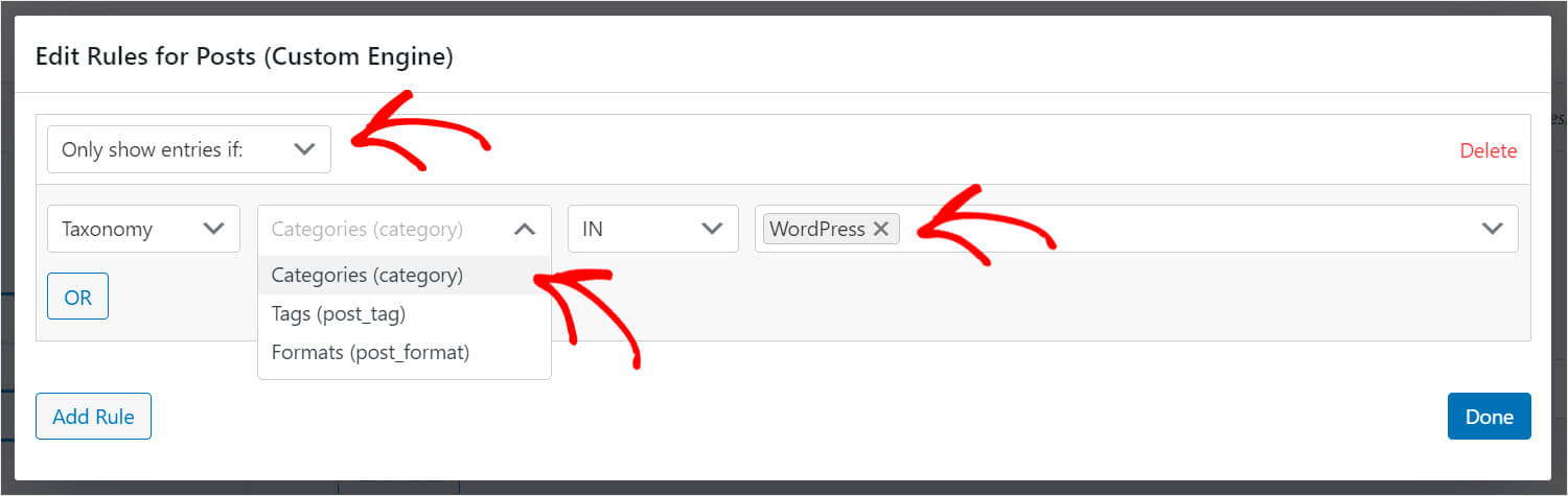 add a rule to search only in the WordPress category