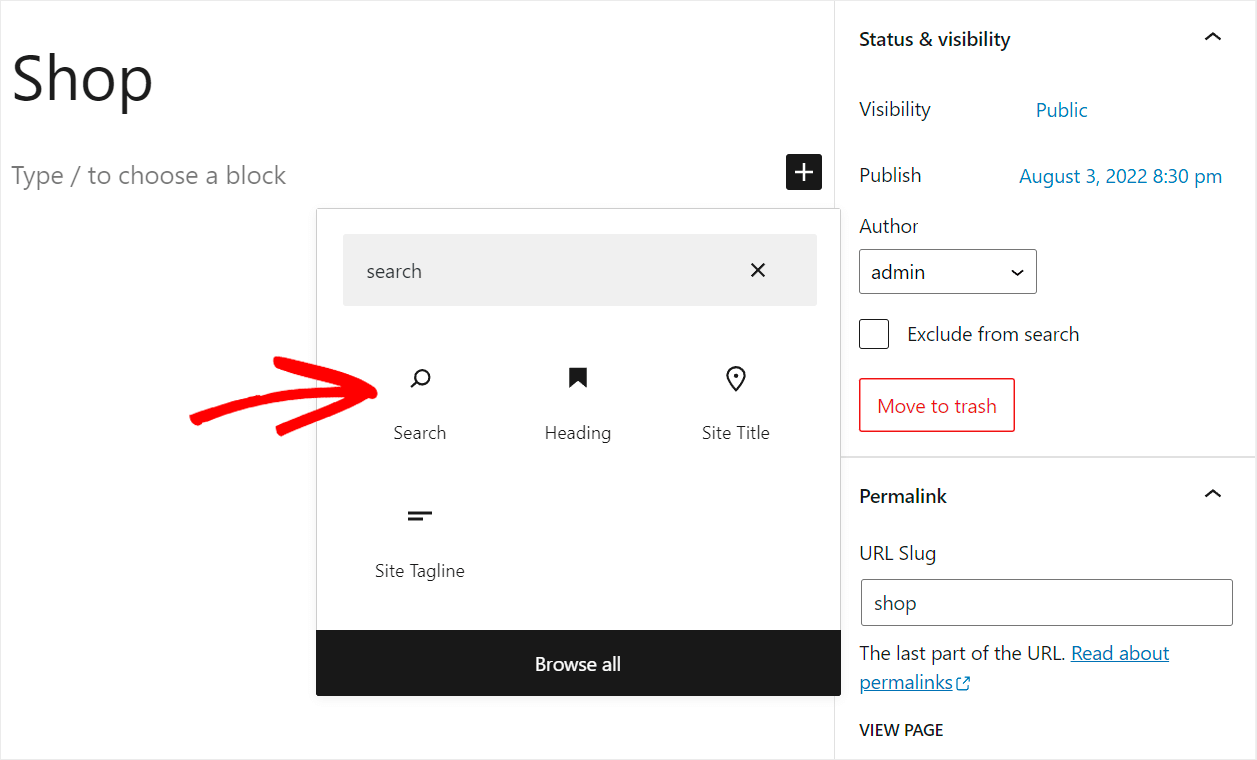 add a search block to your page