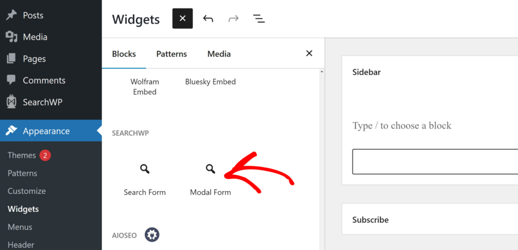 Add modal form widget block