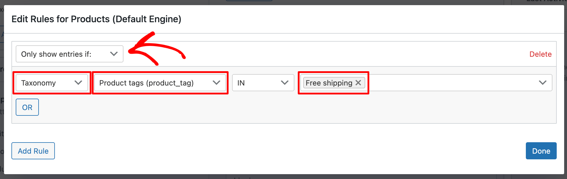 add rules to the product search engine