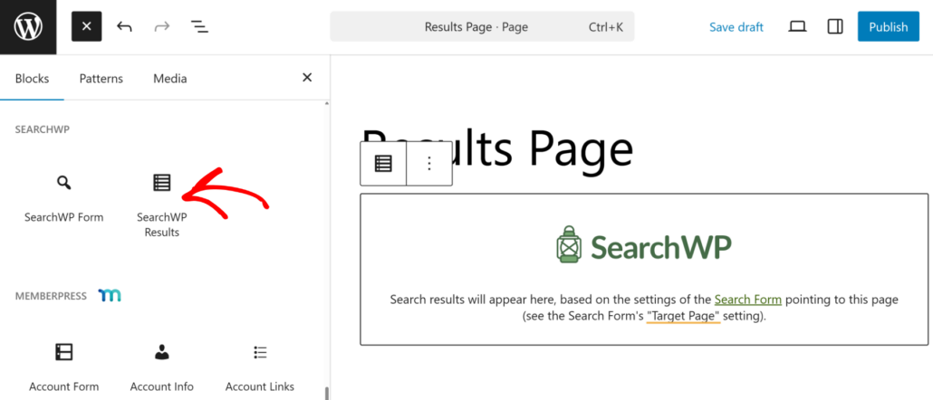Add search results block