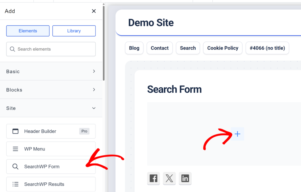 Add SearchWP form element in breakdance