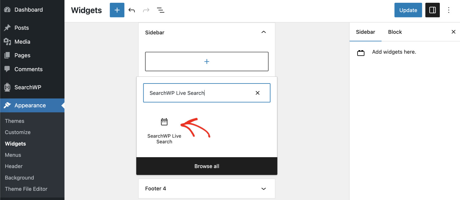 How To Add Live Autocomplete Search To WordPress Sites: Adding SearchWP Ajax Live Search To Sidebar Step 2