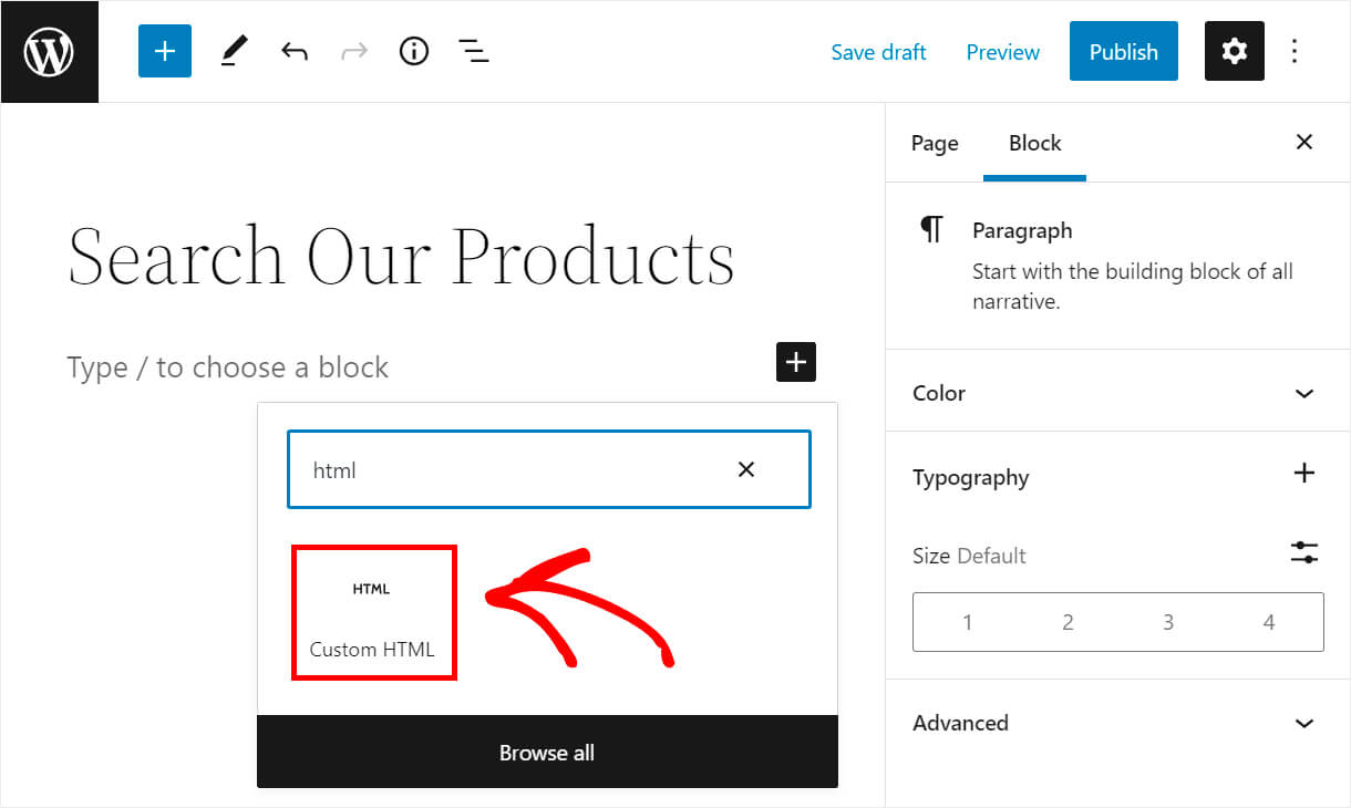 add the custom html block