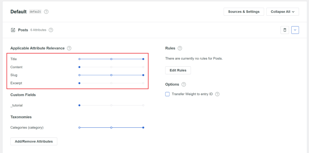 Adjust relevance weights