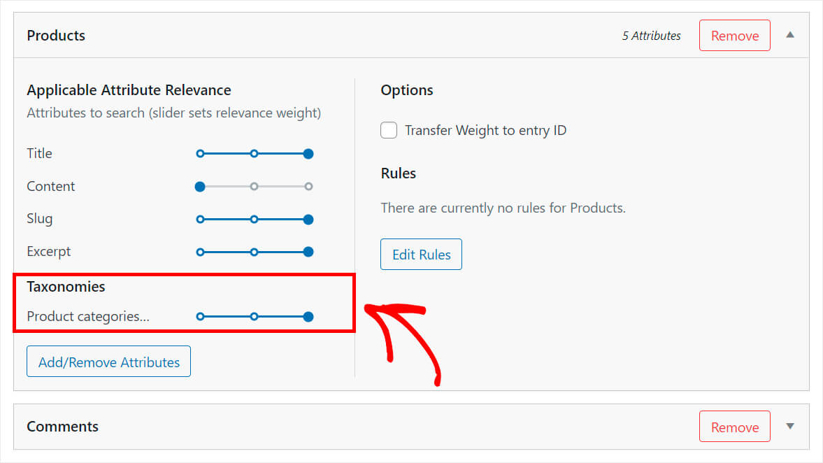 adjust the weight of product categories attribute