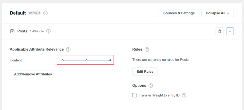 Change content relevance weight