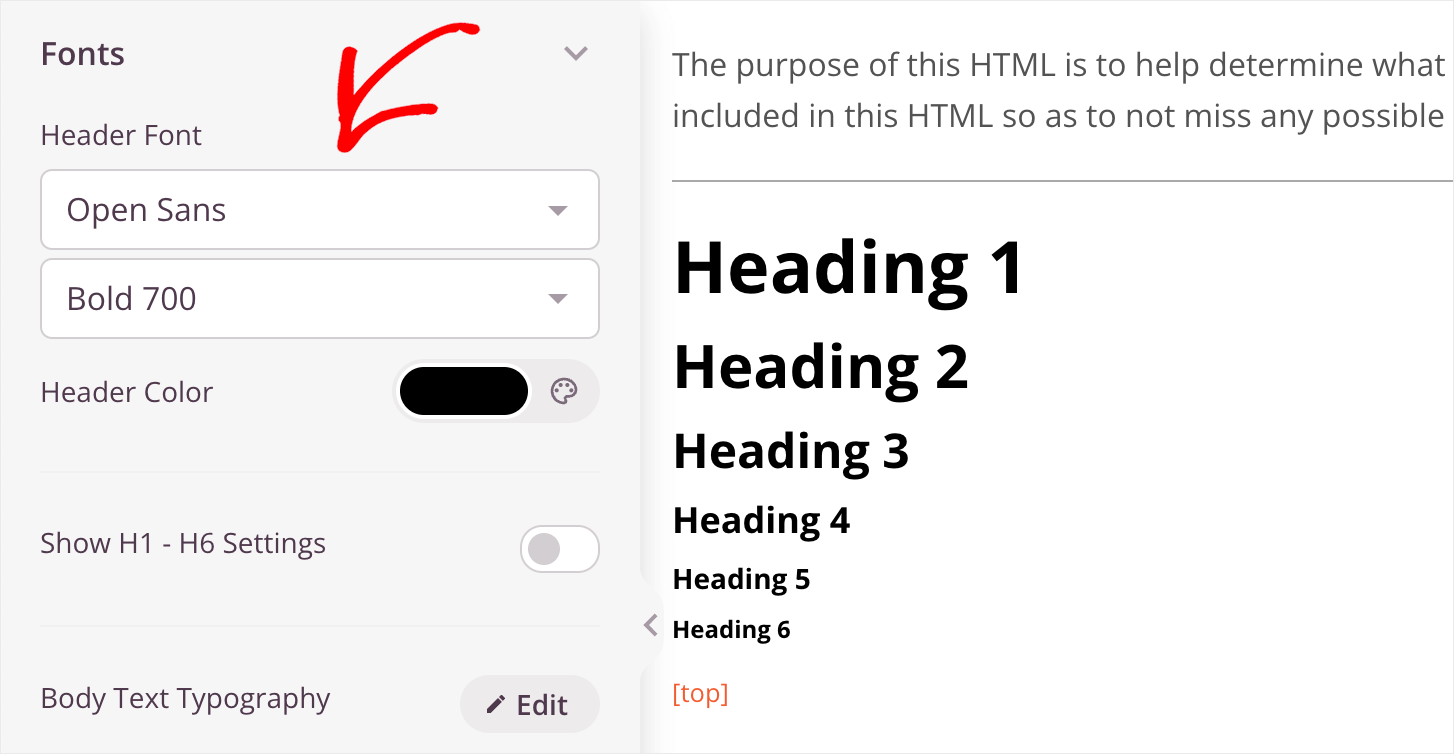 change the header font