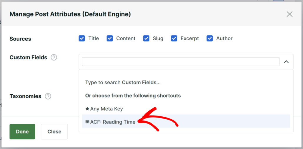 Choose ACF custom field