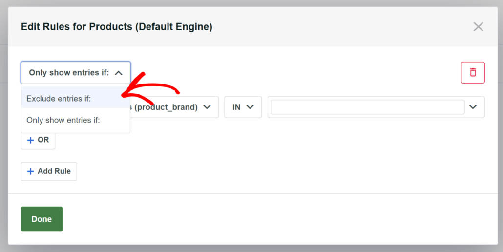 Choose exclude from option
