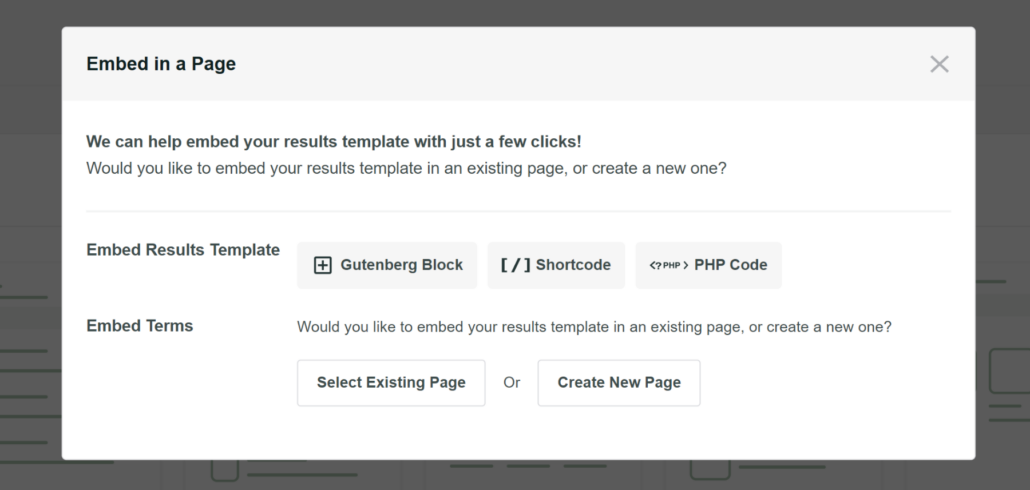 Choose how to embed results page