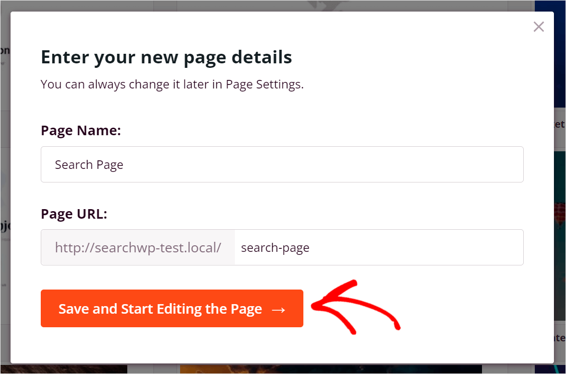 click Save and Start Editing the Page