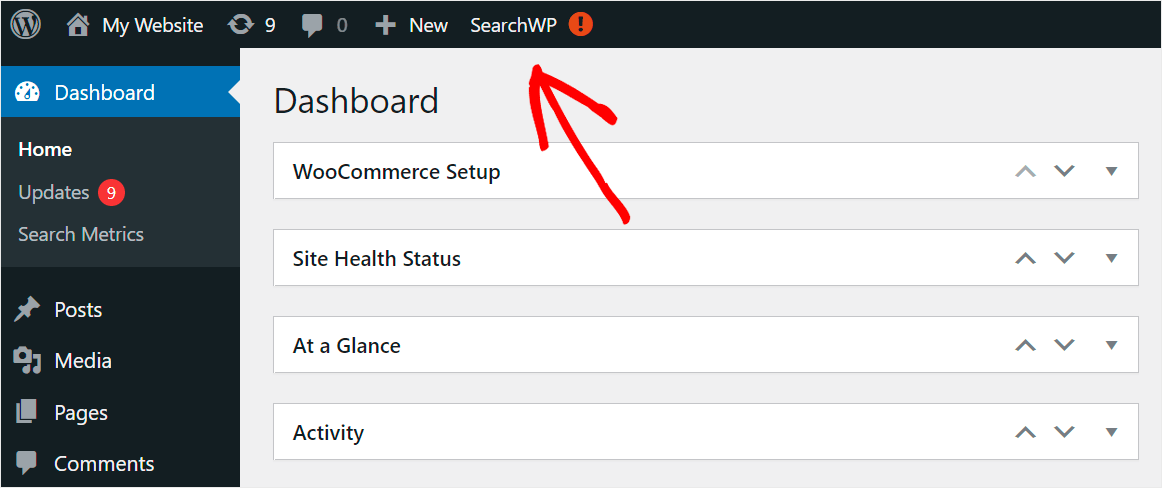 click SearchWP at the top bar