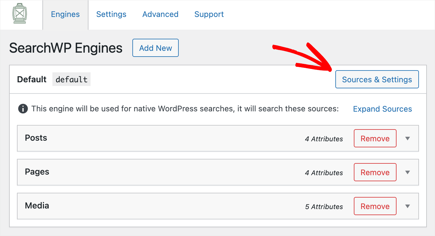 click Sources and Settings