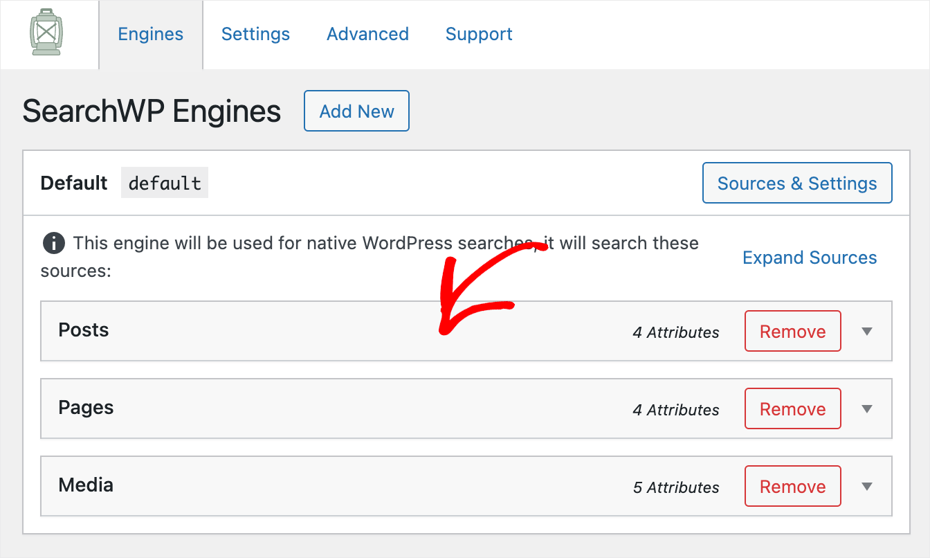 click on the posts search source