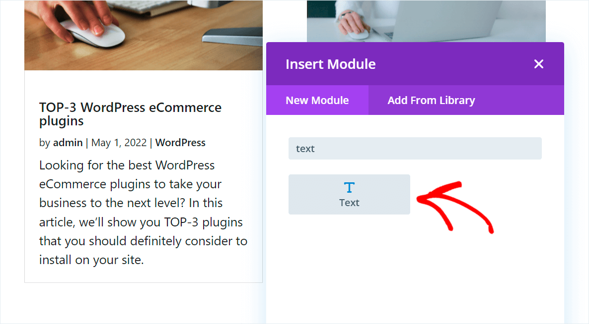 click on the text module