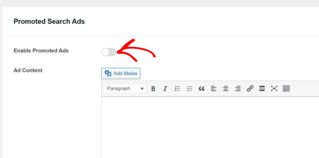 Click the toggle to enable promoted ads