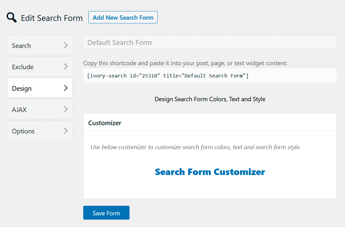 customize your live search form