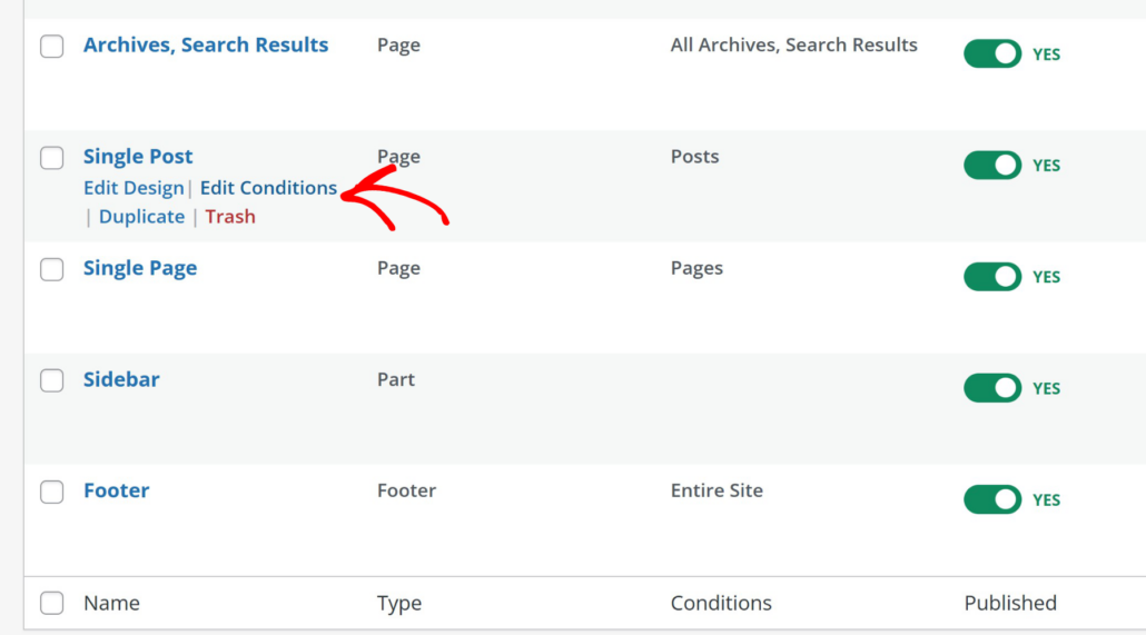 Edit conditions option