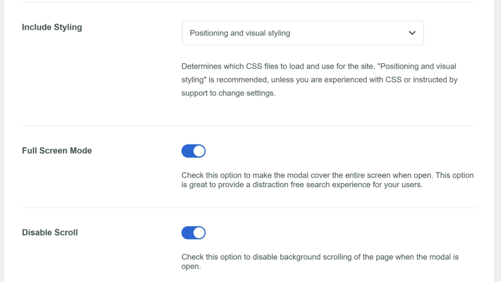 Edit modal form settings