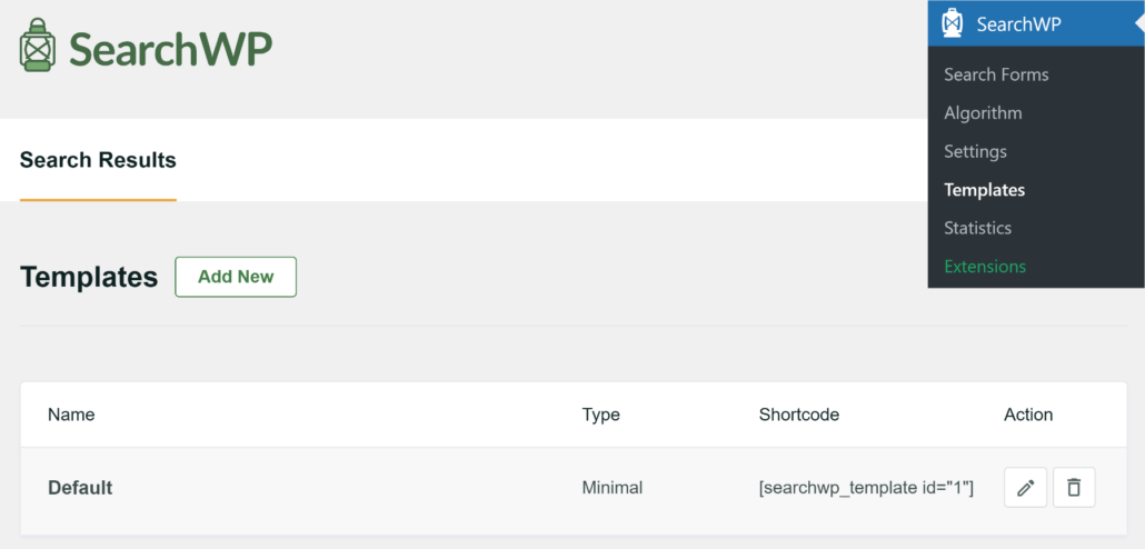 Edit templates page in SearchWP