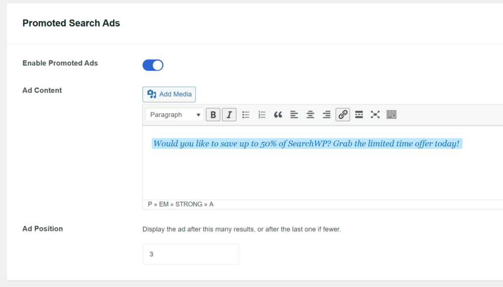 Enter promoted ad details