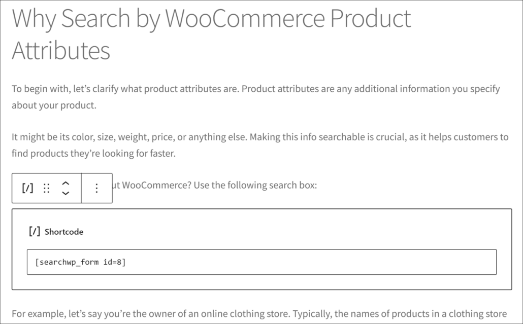 Enter the shortcode for search box