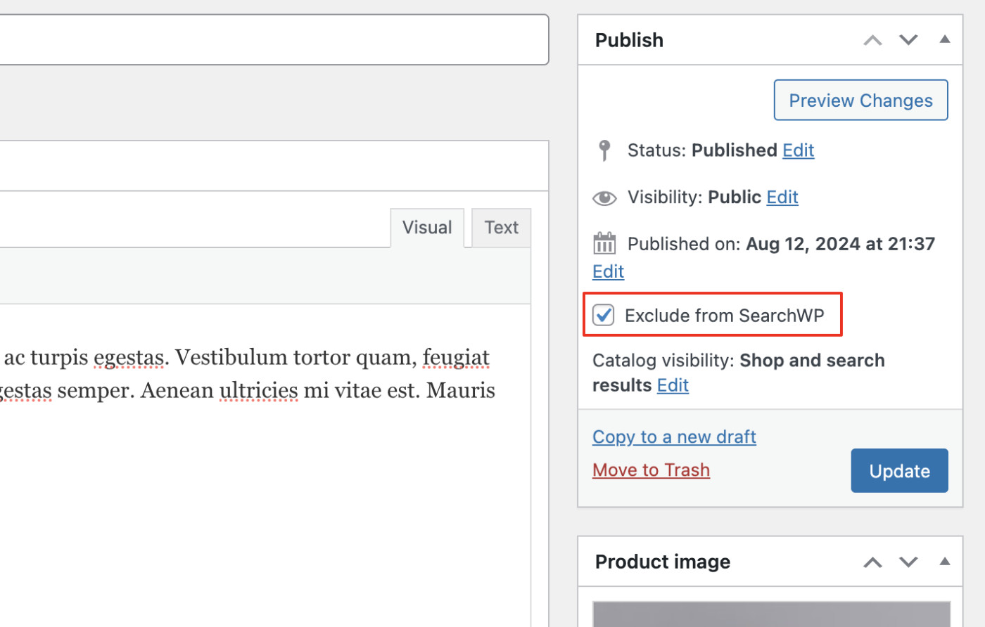 How to Exclude Pages from Site Search Results in WordPress: Exclude Specific Product Step 3 