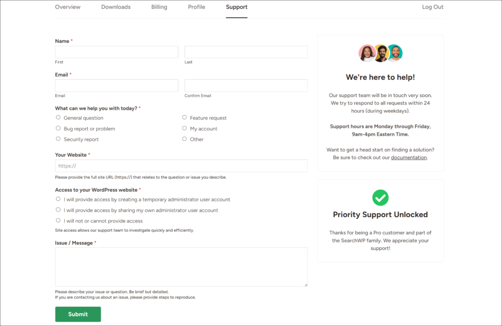 Fill out support ticket
