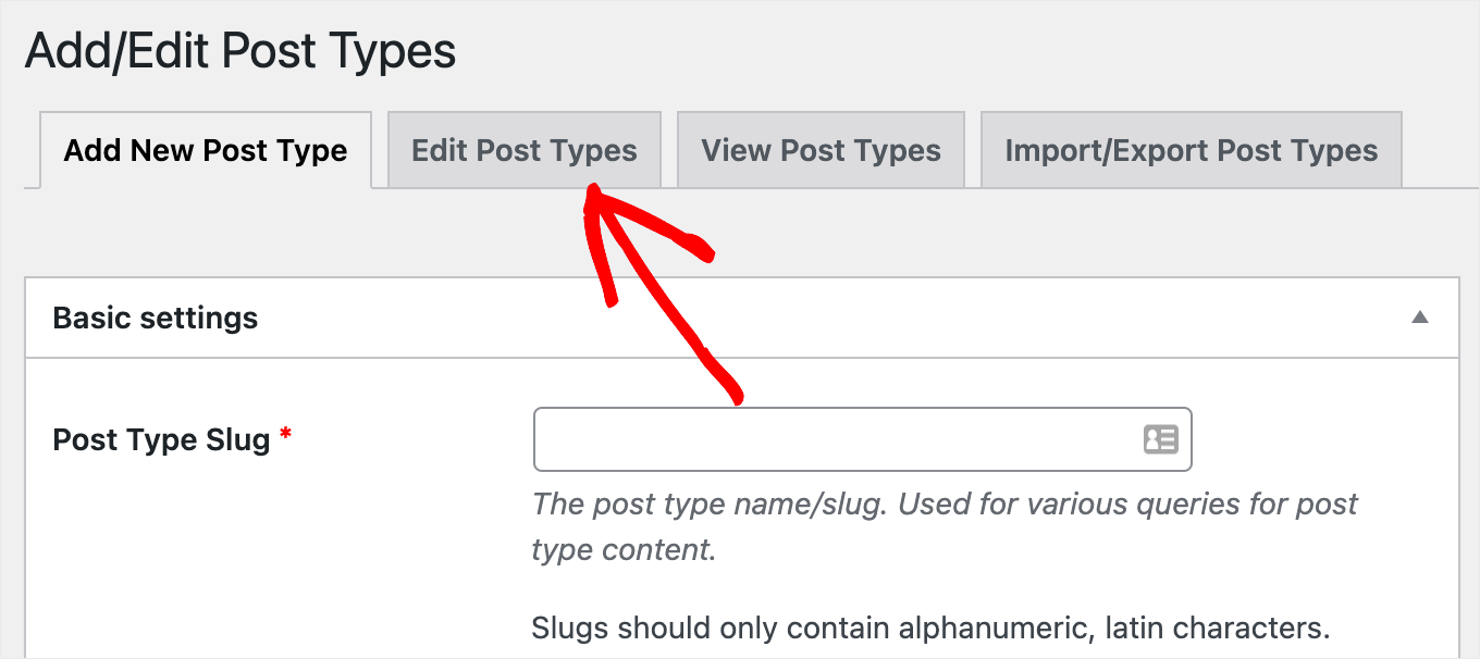 go over to the Edit Post Types tab