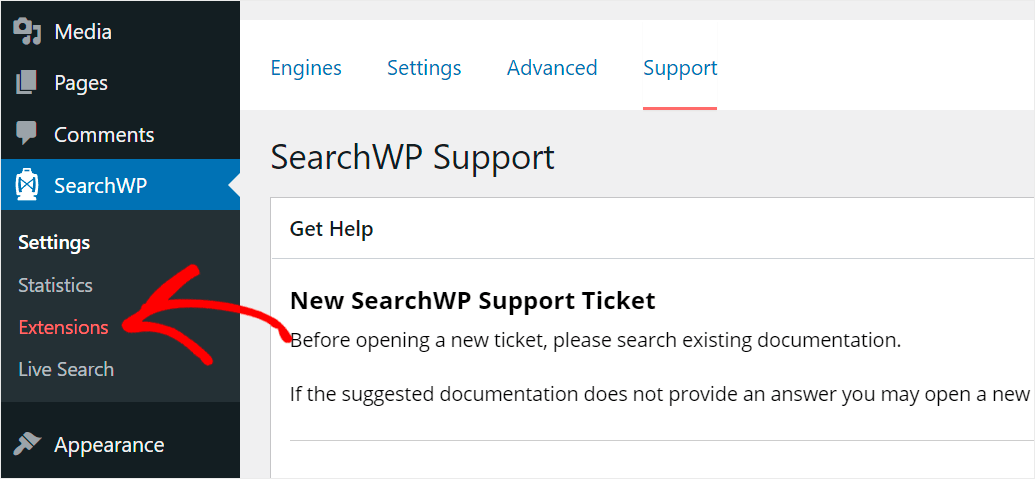 go to SearchWP Extensions