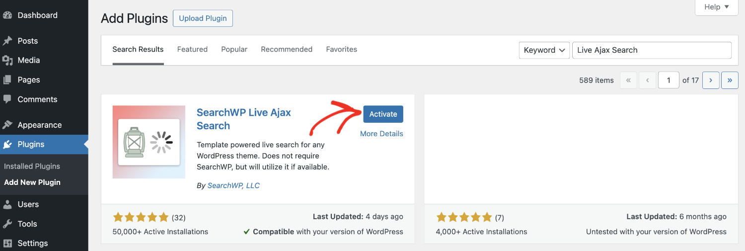 How To Add Live Search To WordPress For Free: Install Live Ajax Search Step 3