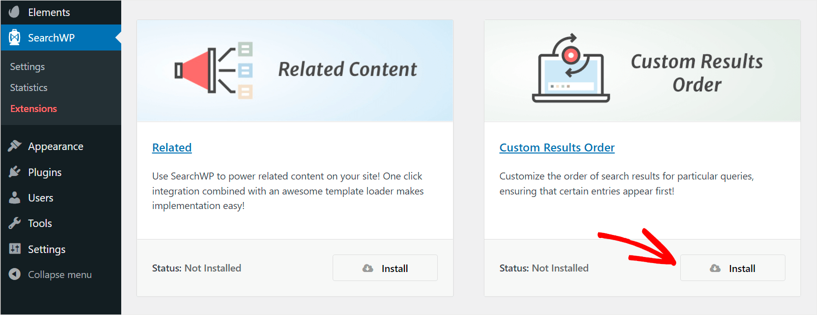 install the Custom Results Order extension